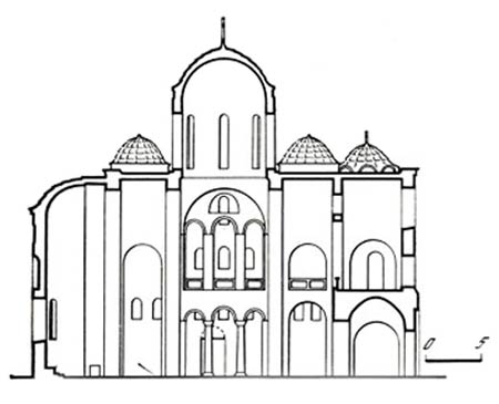 Чернигов. Спасо-Преображенский собор. 1030-1040-е годы. Схематический продольный разрез