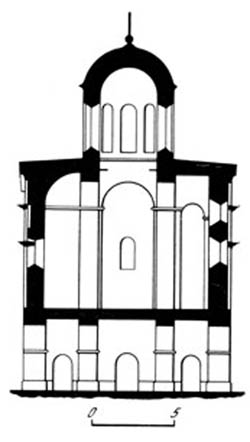 Киев. Троицкая надвратная церковь Печерской лавры, ок. 1106 г. Продольный срез