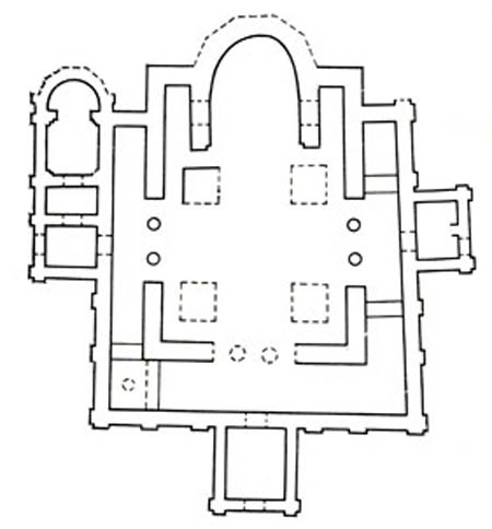 Переяславль-Хмельницкий. Михайловская церковь, 1089 г. План по М. В. Малевской и П. А. Раппопорту